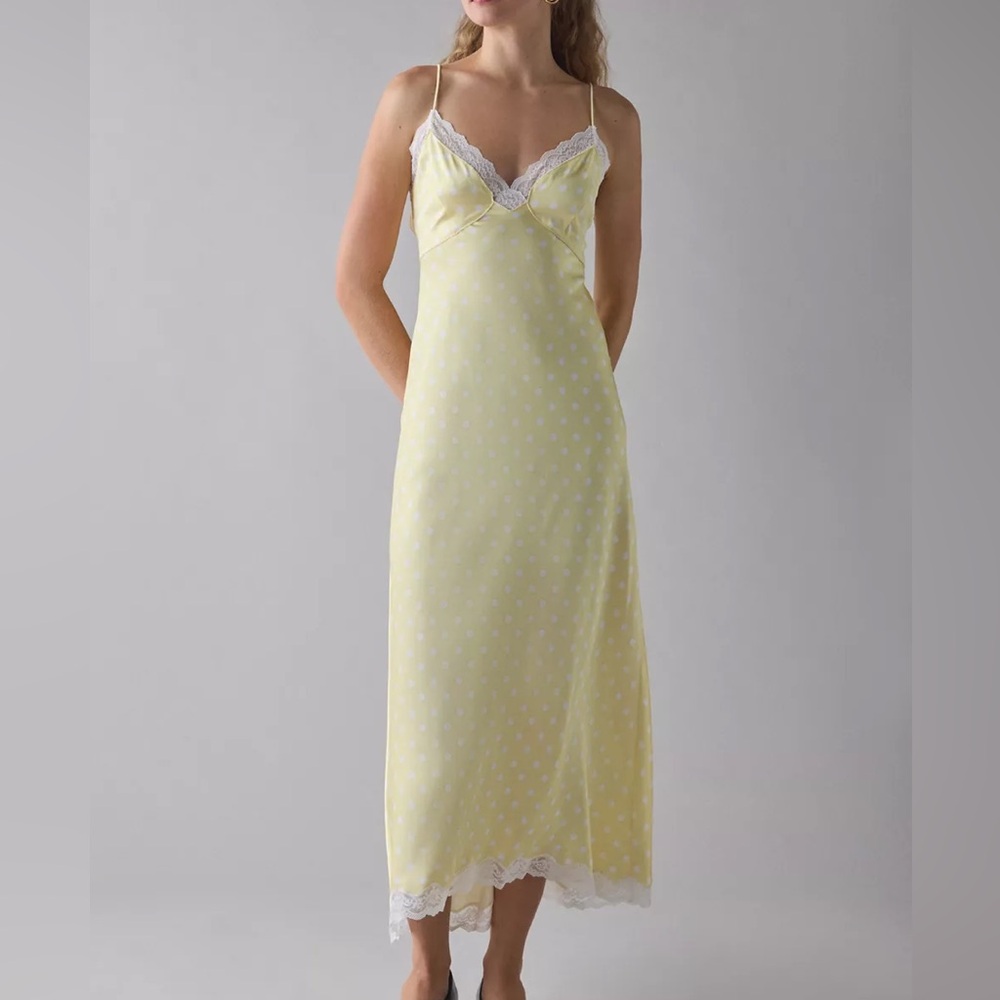 LoveShackFancy Manuela Lace Trim Slip Maxi Dress - Color Marigold - Size M